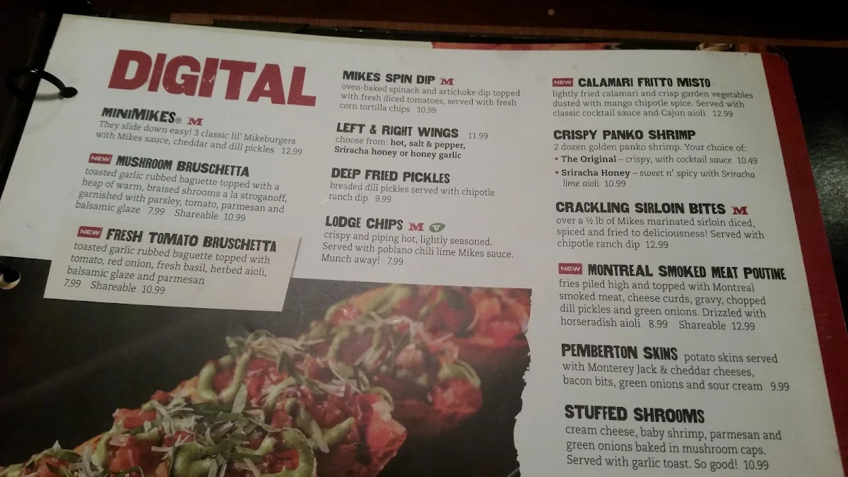 Menu, MR MIKES SteakhouseCasual