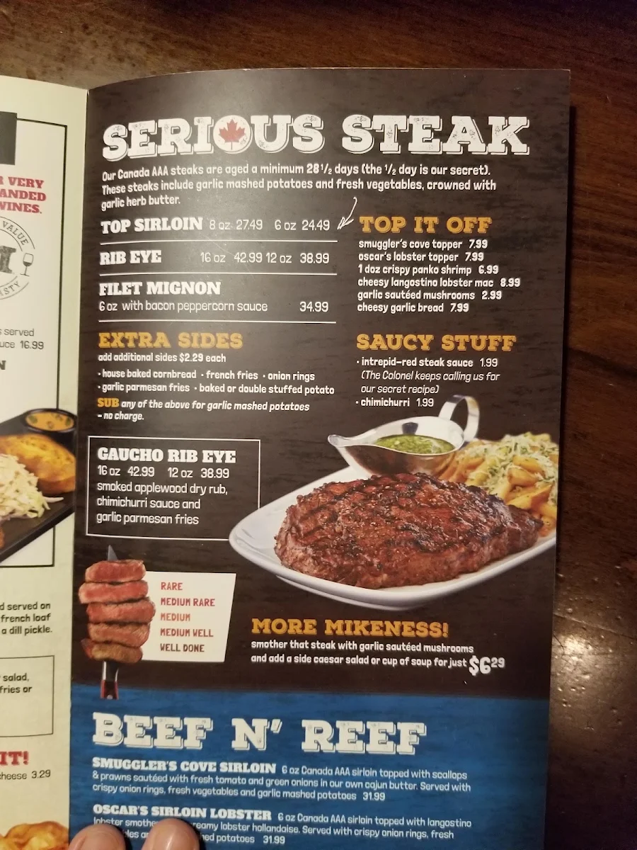 Menu, MR MIKES SteakhouseCasual