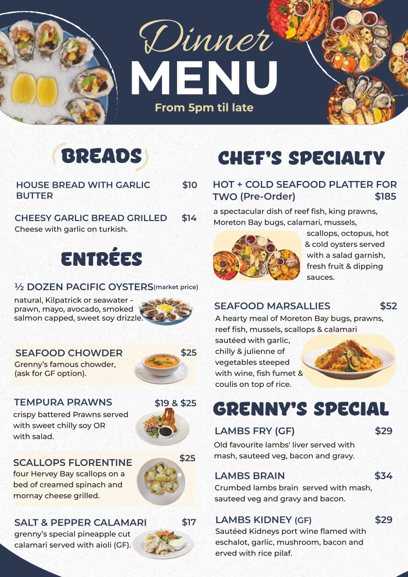 Menu, Grenny's Restaurant