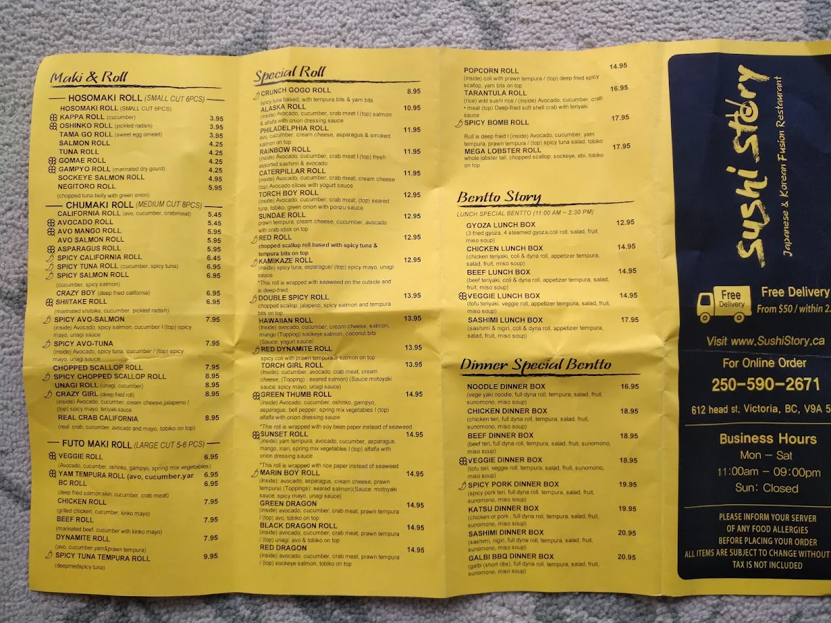 Menu, Sushi Story
