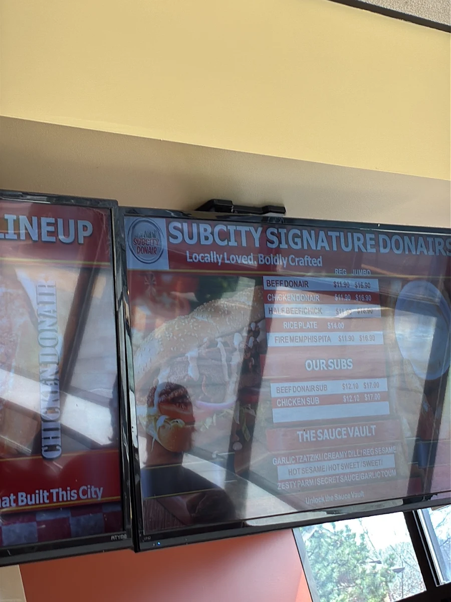 Menu, Subcity Donair Rutland