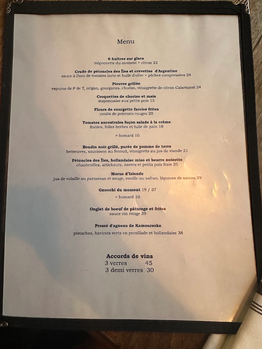 Menu, Rose Ross Restaurant