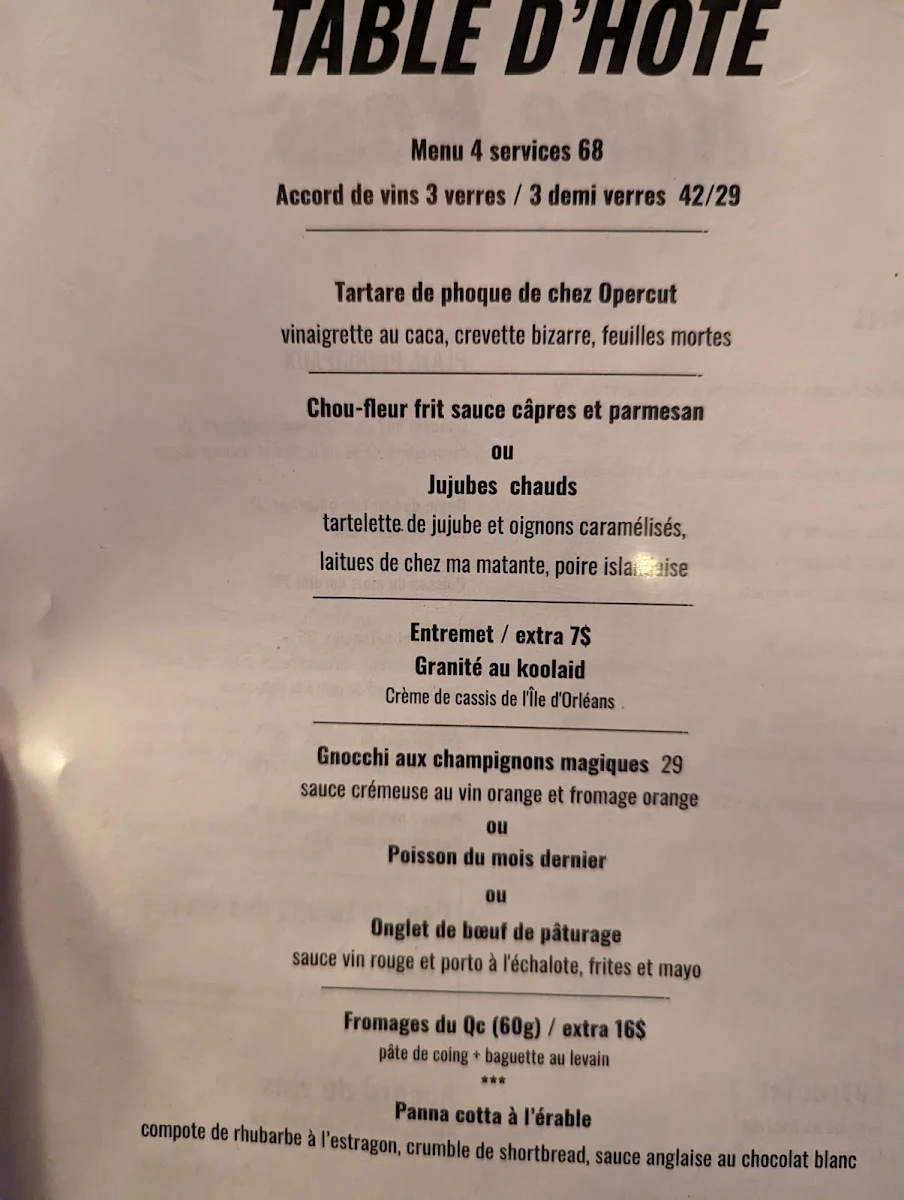 Menu, Rose Ross Restaurant