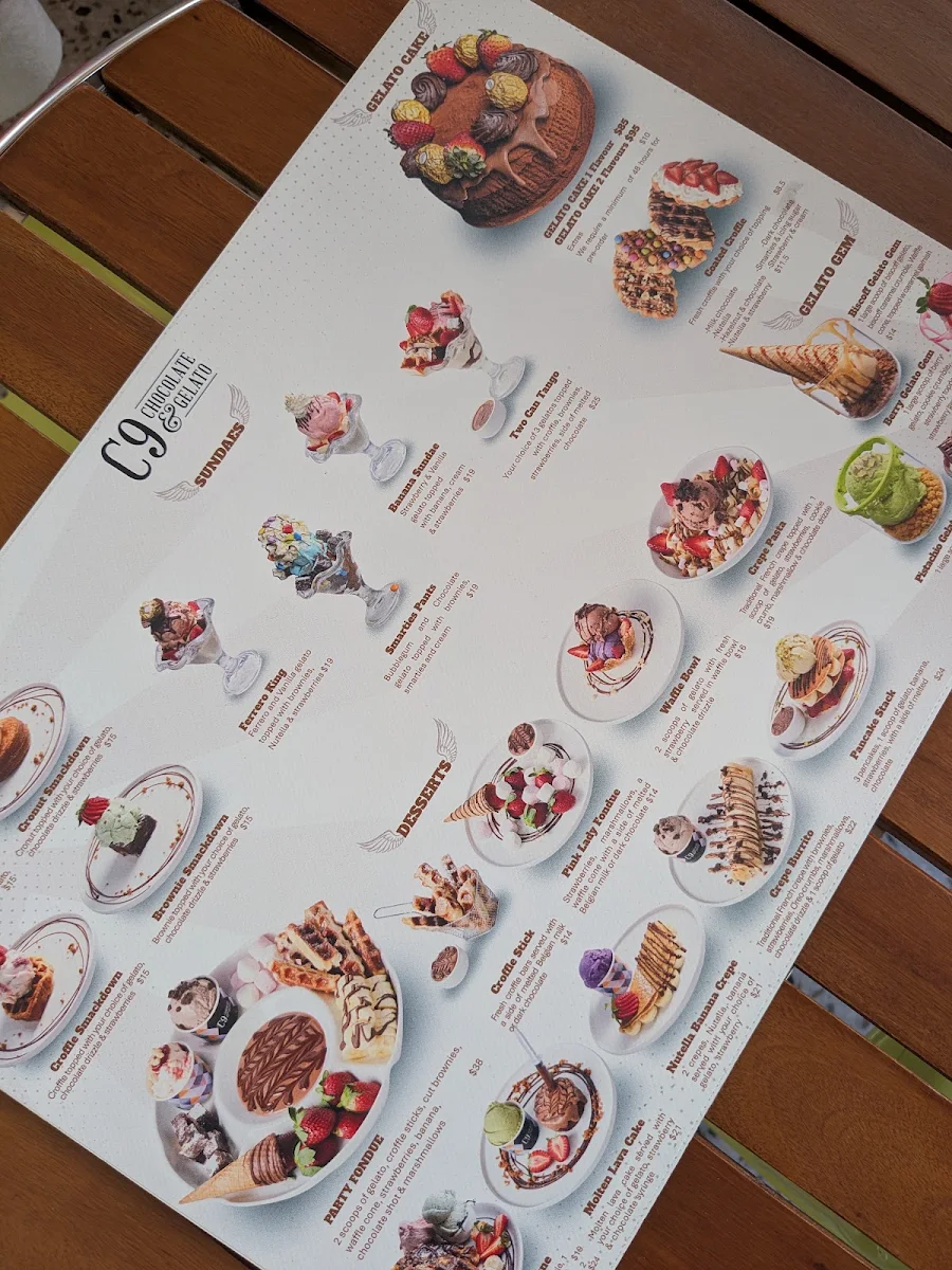 Menu, C9 Chocolate & Gelato -North richmond