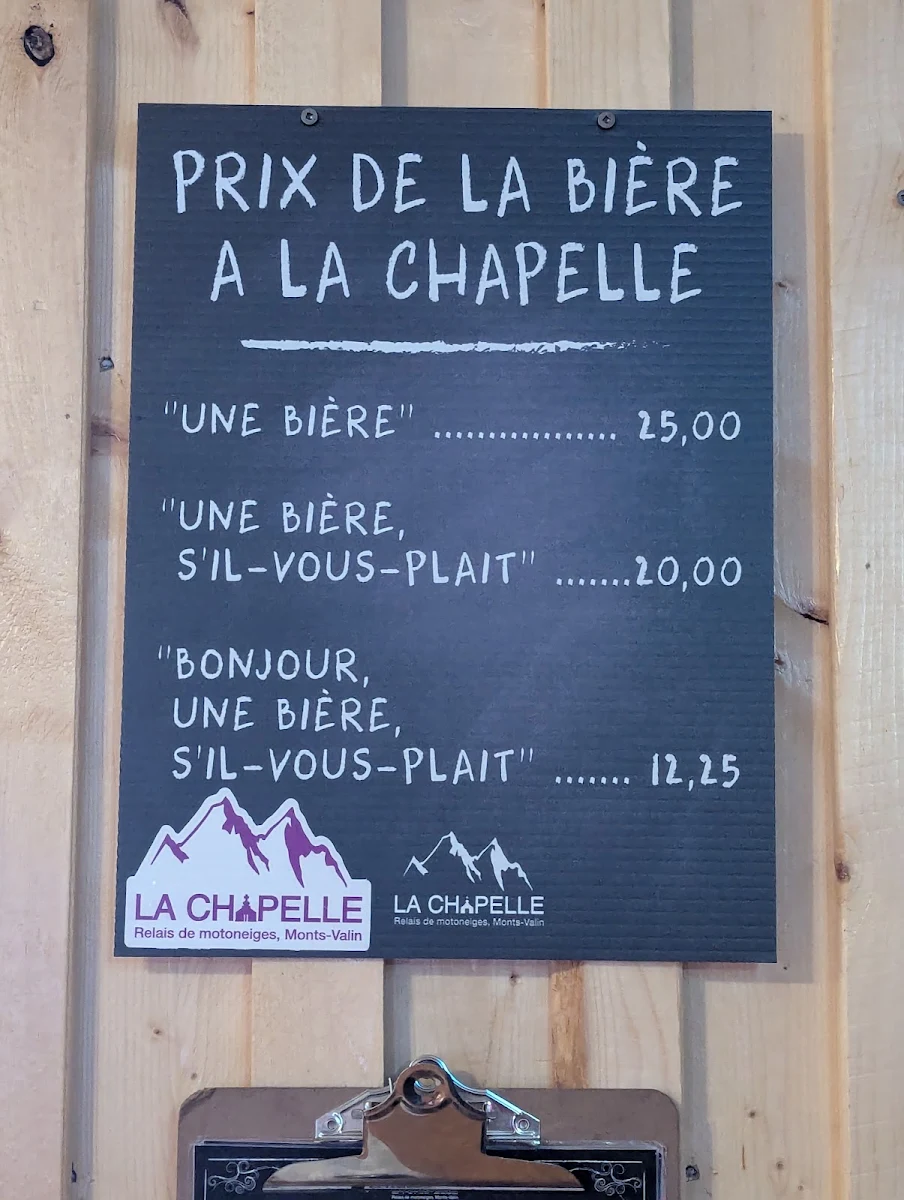 Menu, Relais La Chapelle