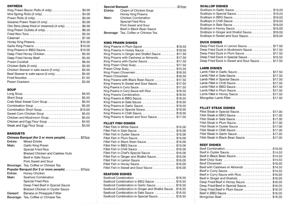 Menu, Jung Sarn Harbour