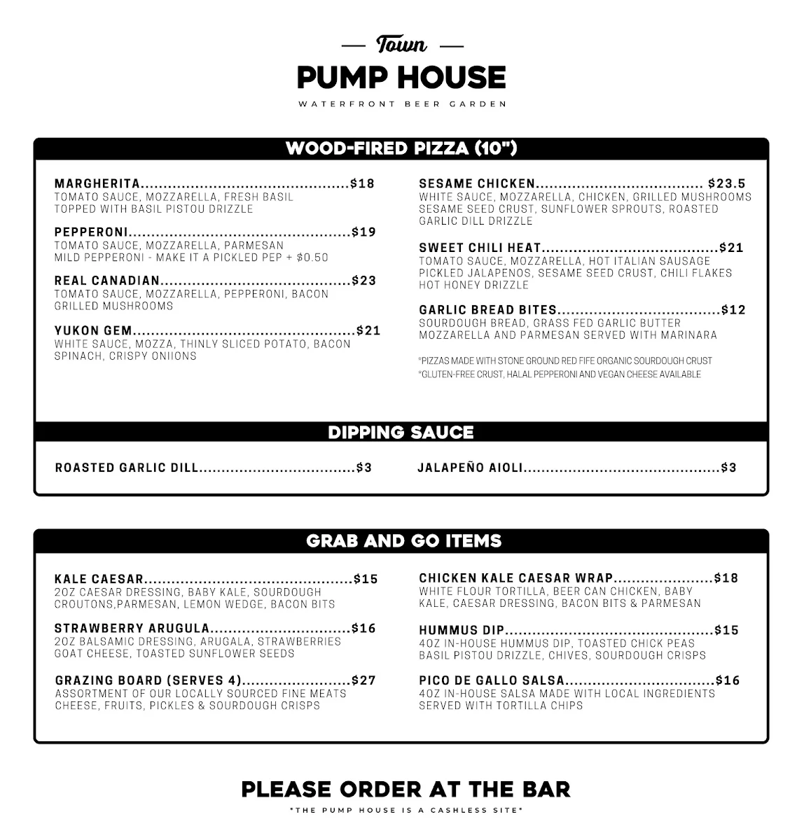 Menu, The Pump House