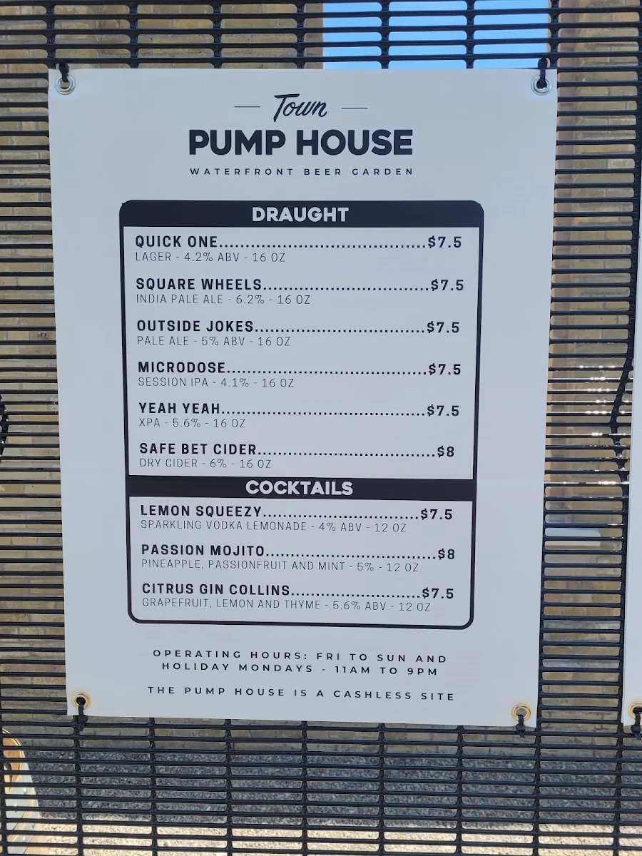 Menu, The Pump House