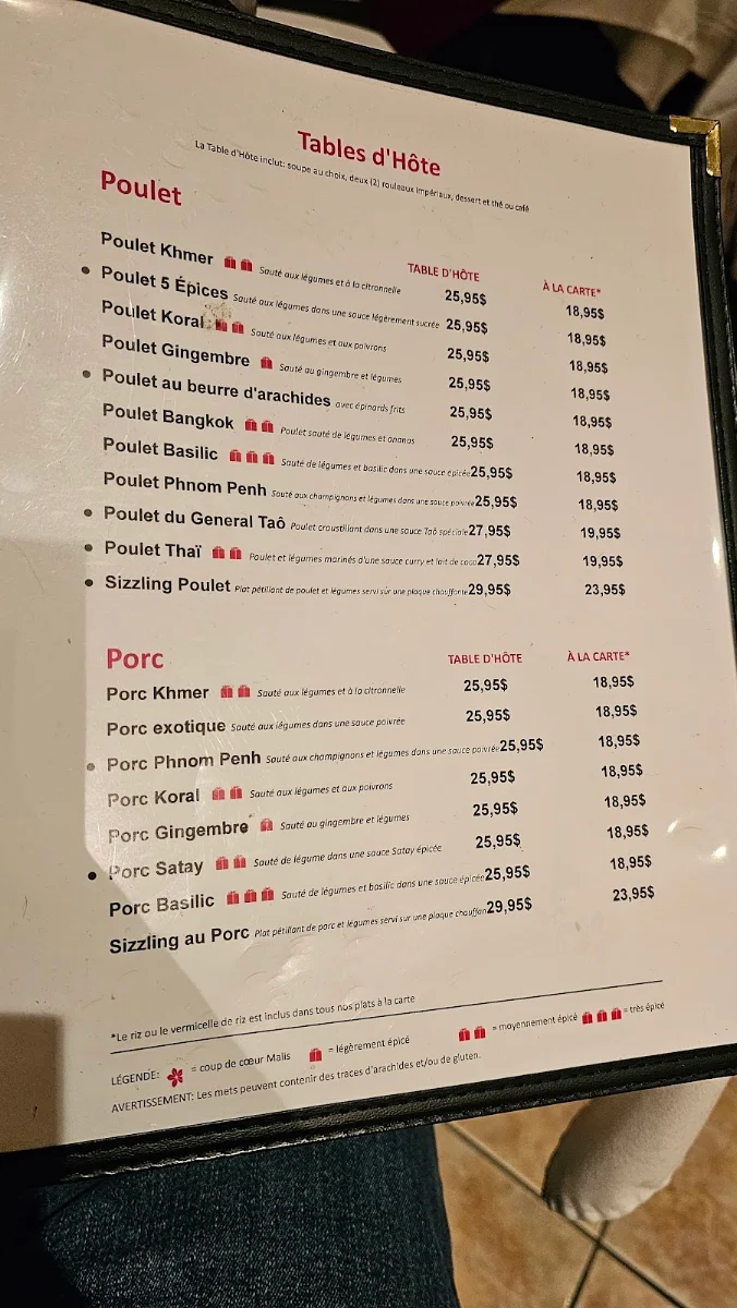 Menu, Malis Restaurant