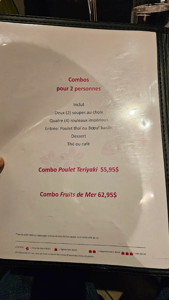 Menu, Malis Restaurant