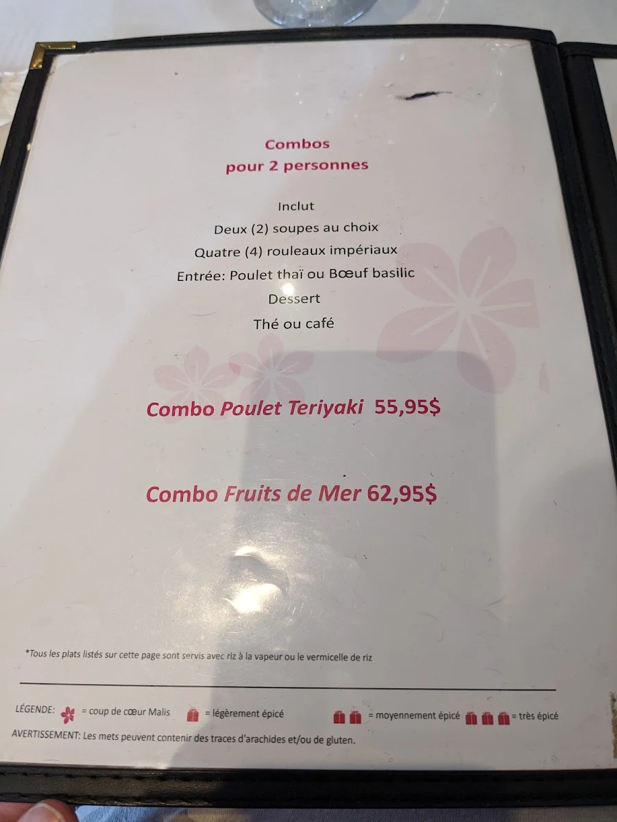 Menu, Malis Restaurant
