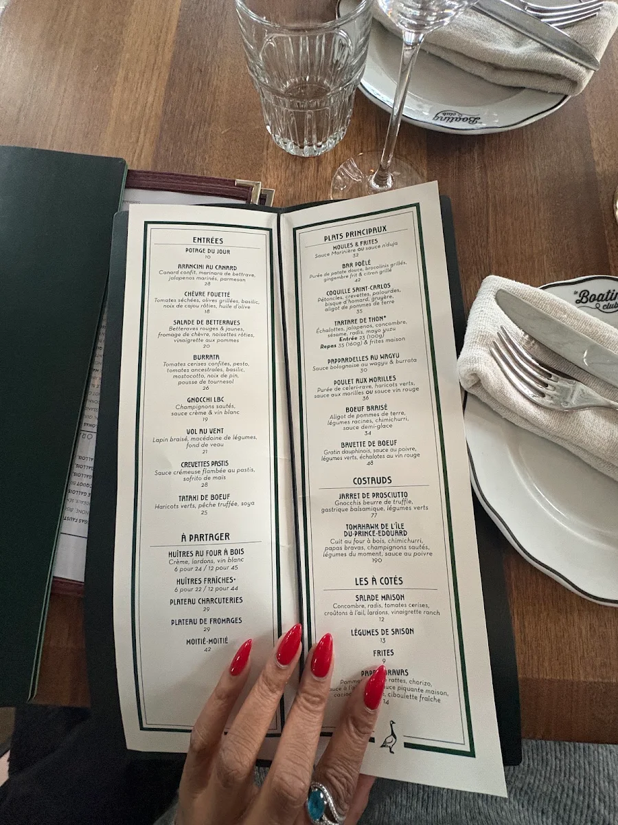 Menu, Le Boating Club