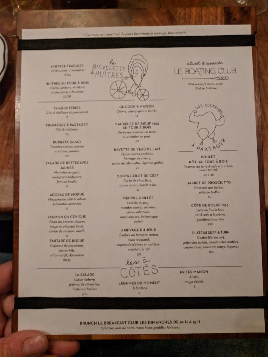 Menu, Le Boating Club
