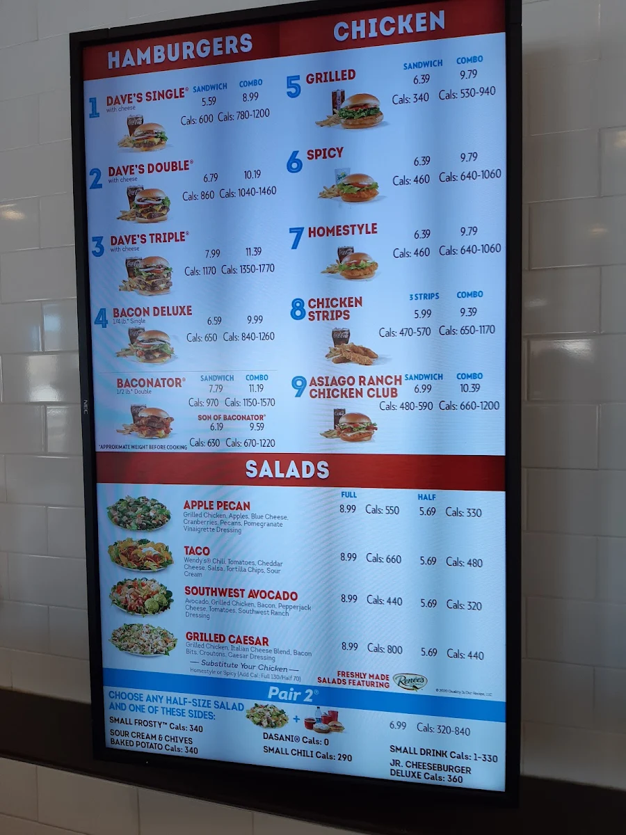 Menu, Wendy's