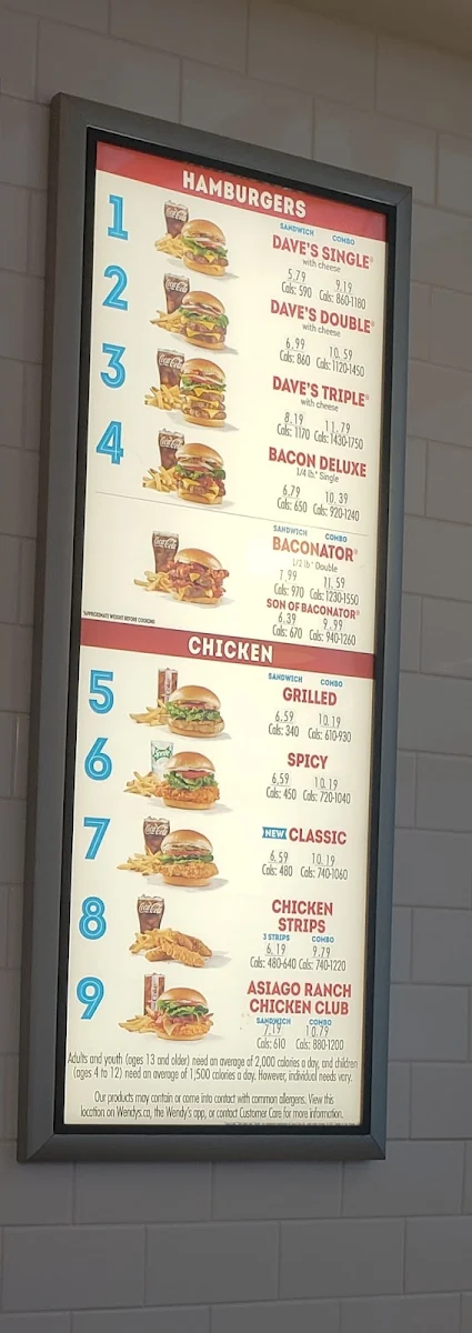 Menu, Wendy's