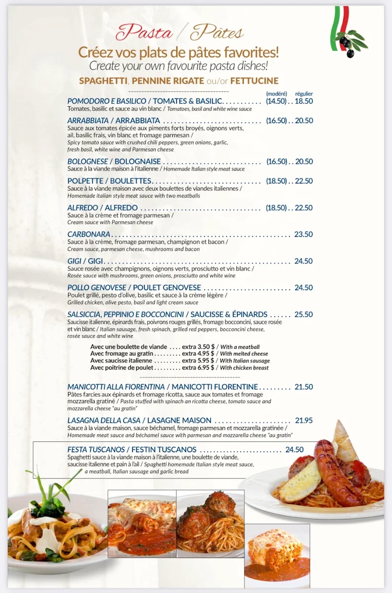 Menu, Restaurant Tuscanos