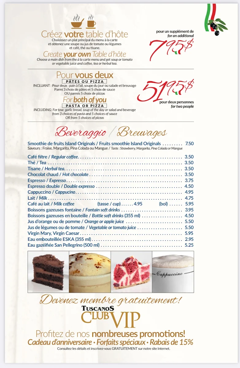Menu, Restaurant Tuscanos