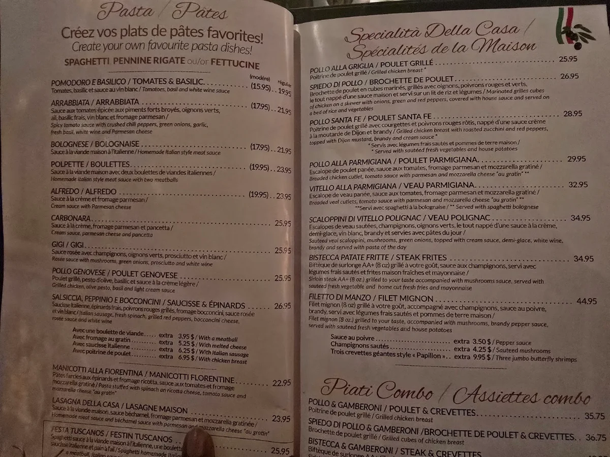 Menu, Restaurant Tuscanos