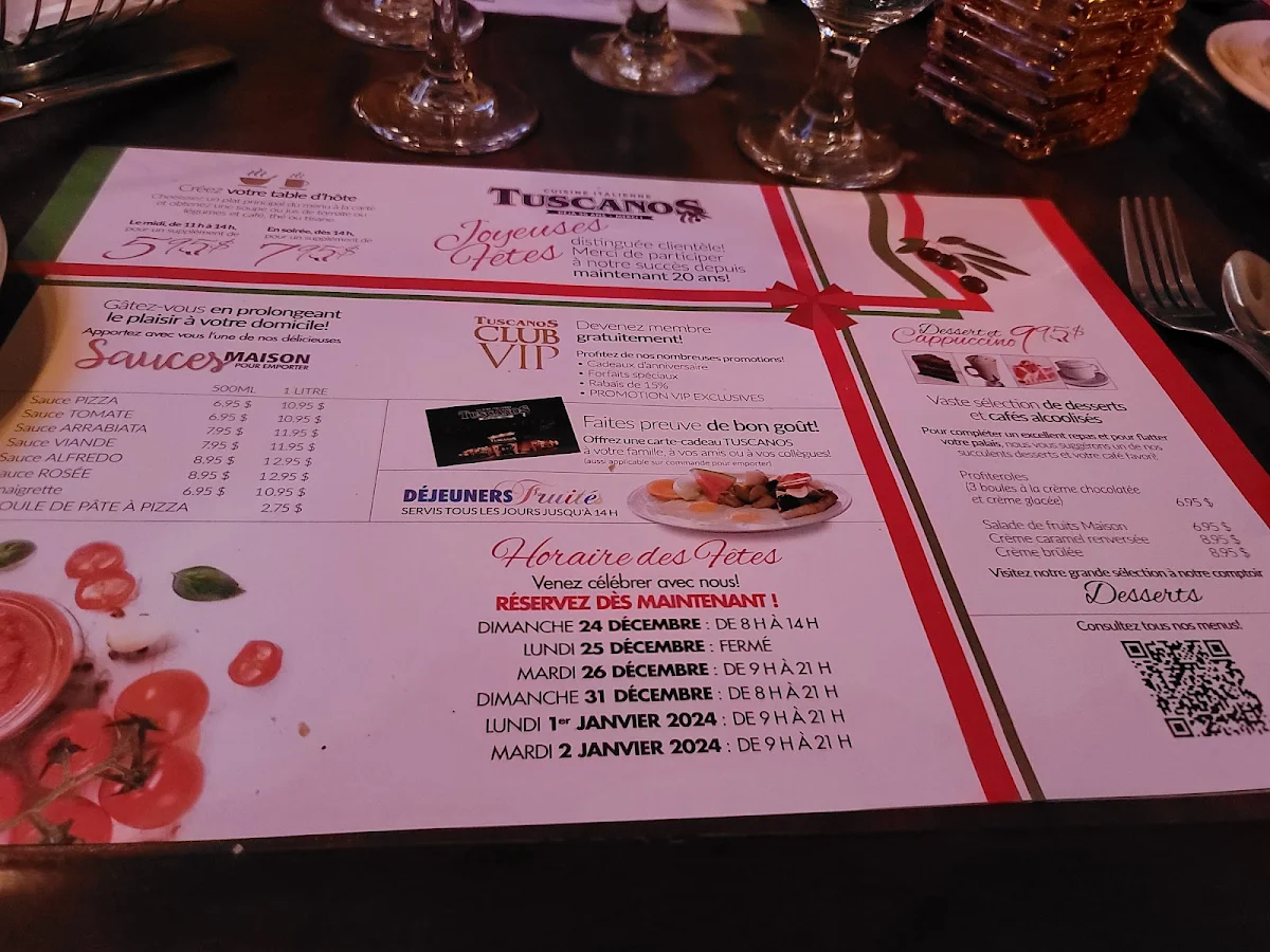 Menu, Restaurant Tuscanos