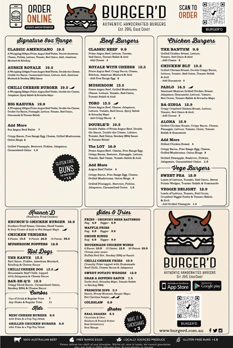 Menu, Burger'D Pallara
