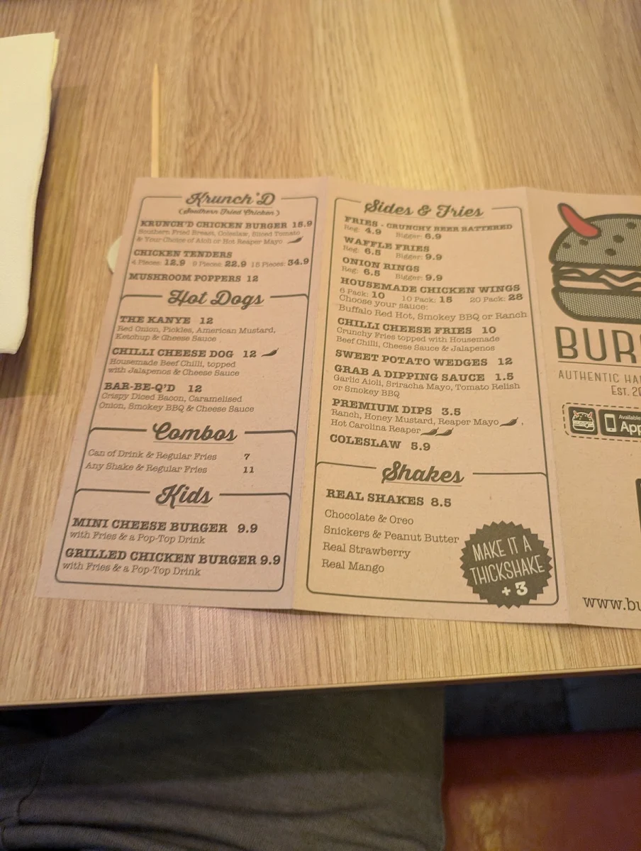 Menu, Burger'D Pallara