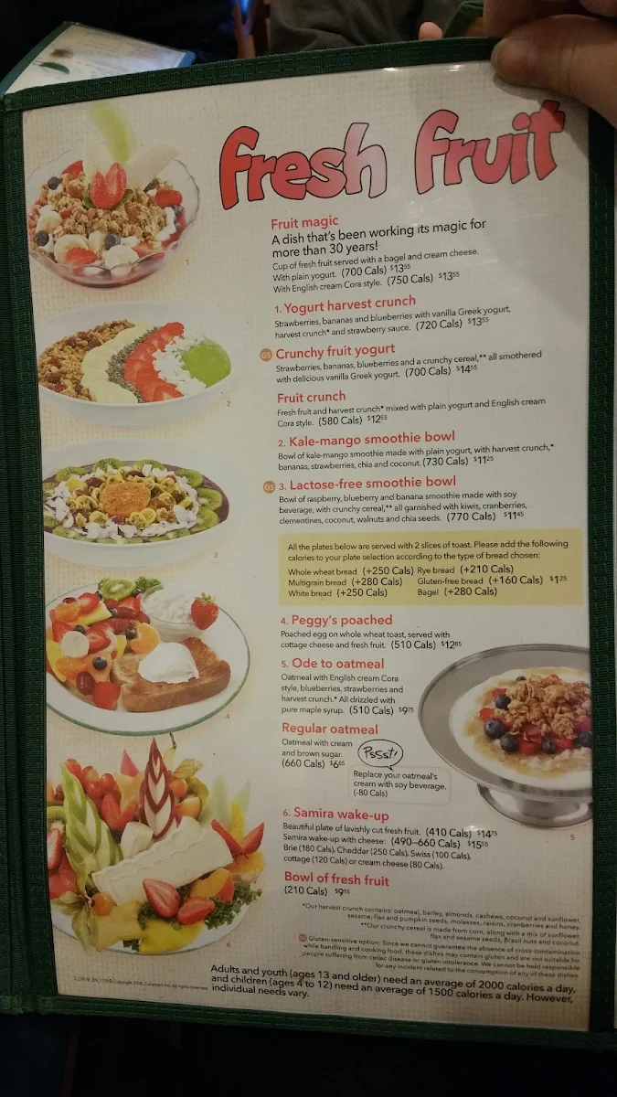 Menu, Cora Breakfast and Lunch