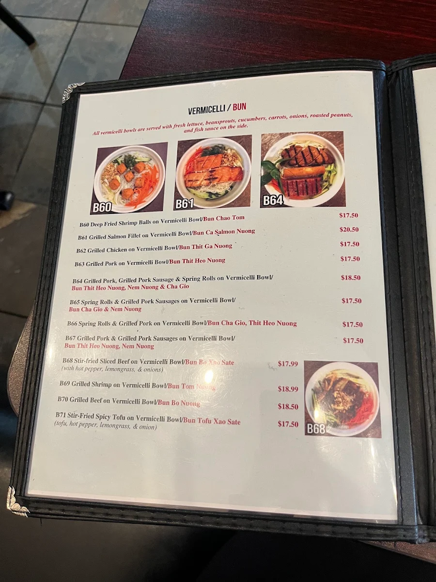Menu, Pho Windsor