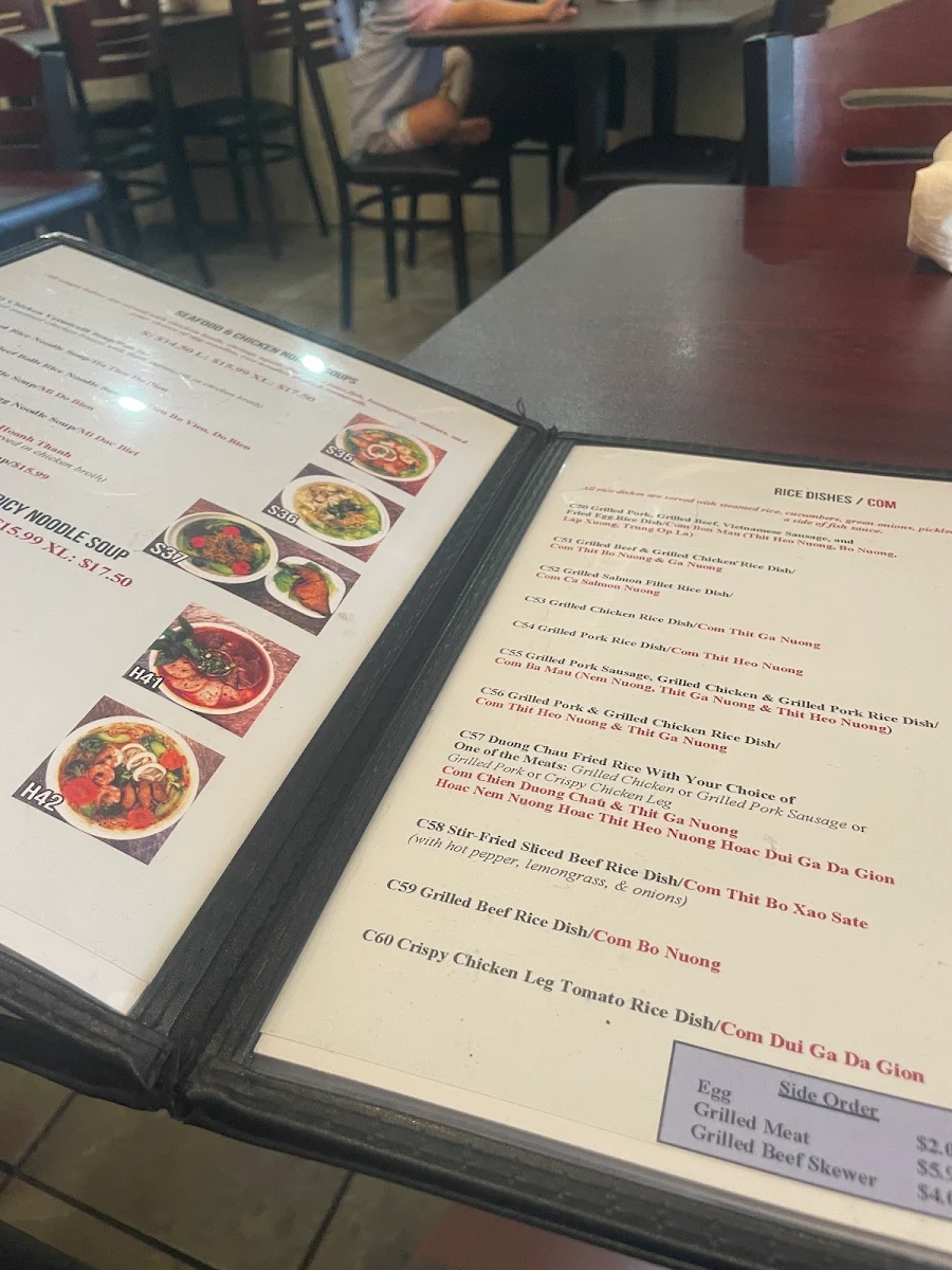 Menu, Pho Windsor