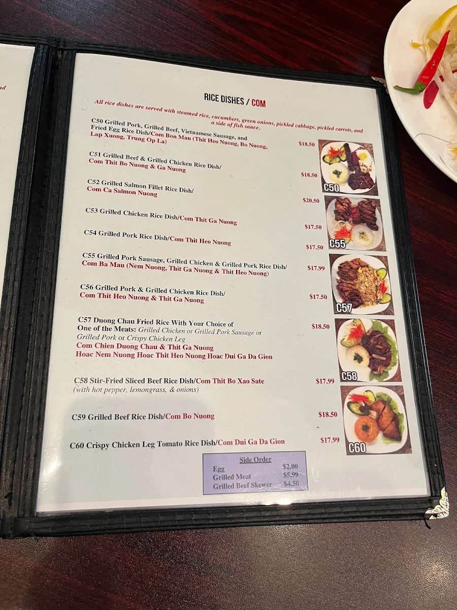Menu, Pho Windsor