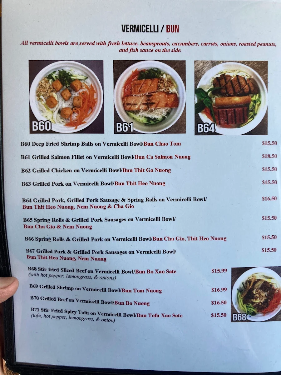 Menu, Pho Windsor