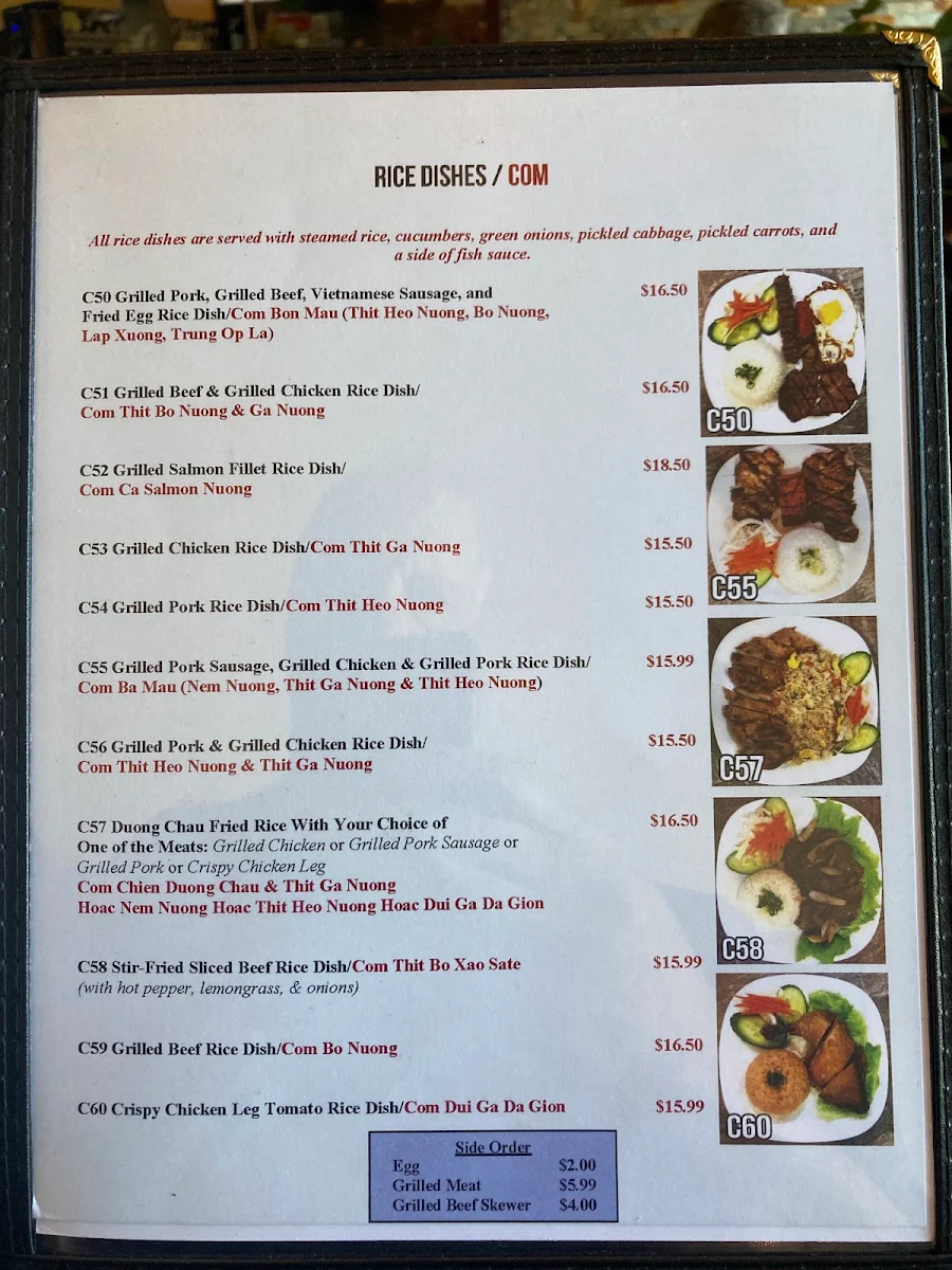 Menu, Pho Windsor