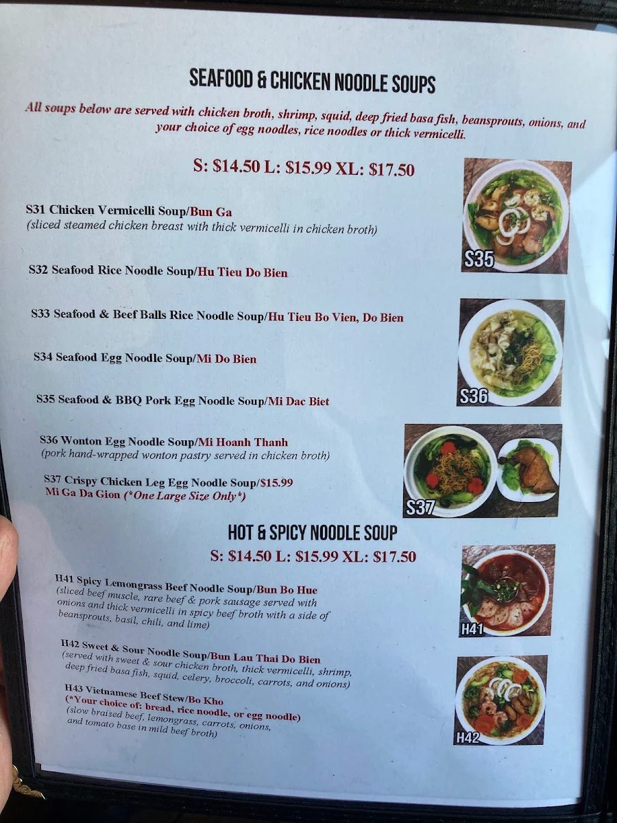 Menu, Pho Windsor