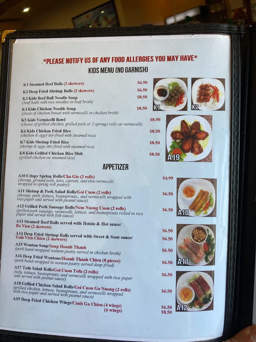 Menu, Pho Windsor