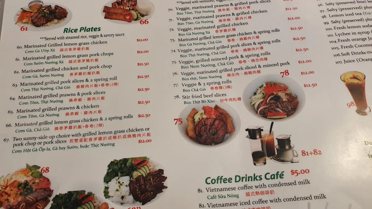 Menu, Phở 777 Vietnamese