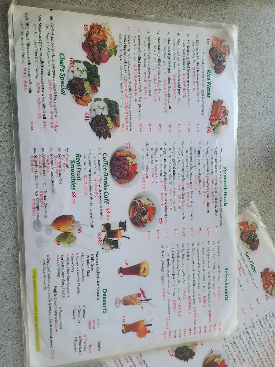 Menu, Phở 777 Vietnamese