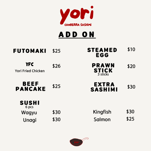 Menu, Yori Canberra Poke