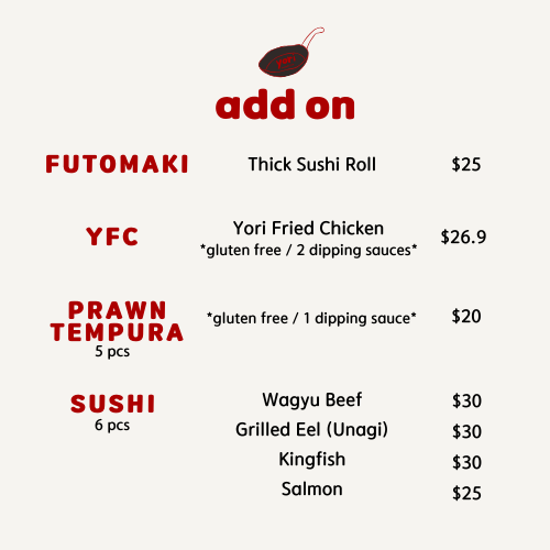 Menu, Yori Canberra Poke