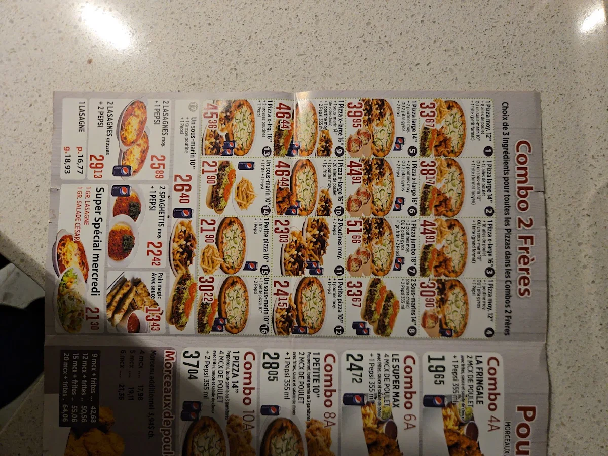 Menu, Pizza Deux Frères 2 pour 1