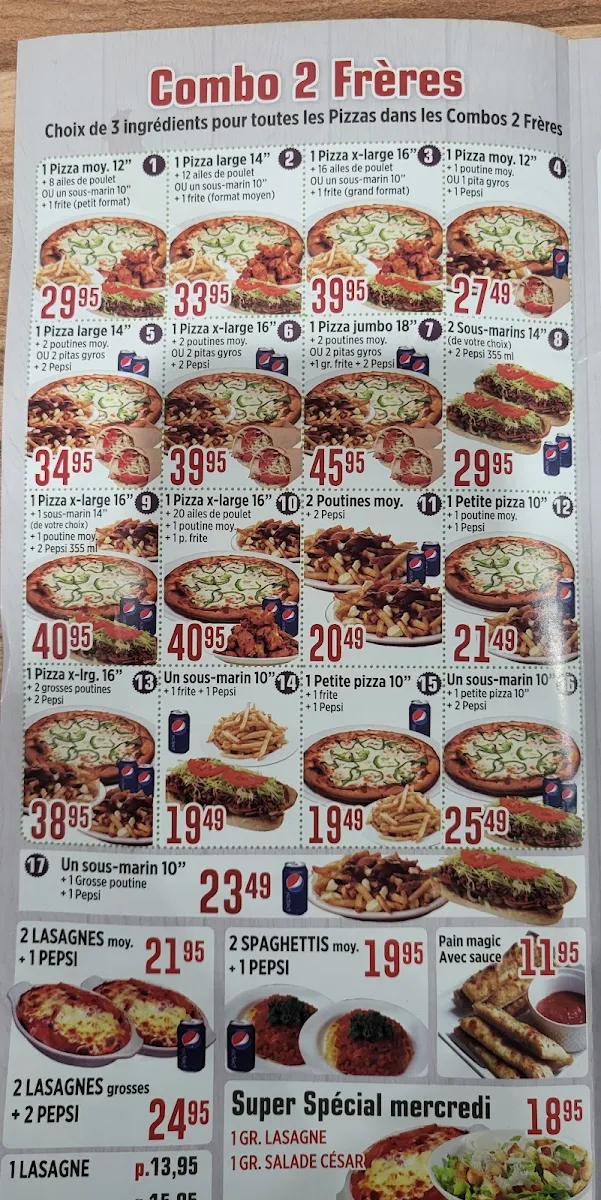 Menu, Pizza Deux Frères 2 pour 1