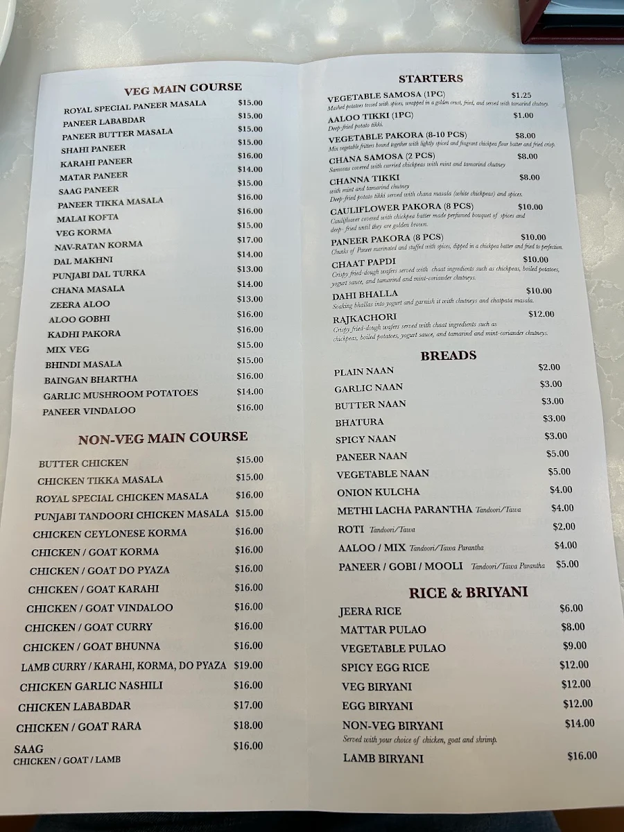Menu, ROYAL GOURMET INDIAN KITCHEN