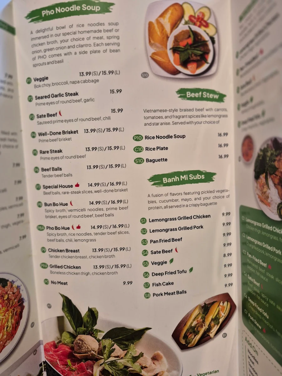 Menu, Pho Fresh