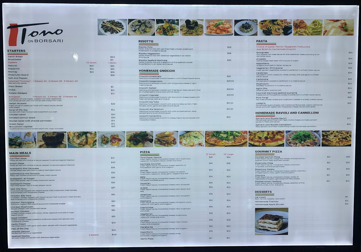 Menu, Tono on Borsari