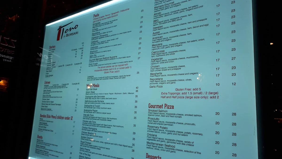 Menu, Tono on Borsari