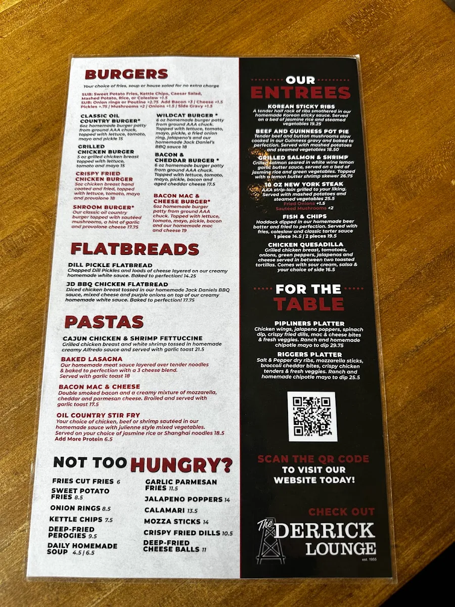 Menu, Oil Country Taphouse