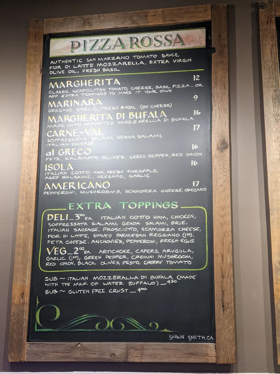 Menu, Antico Pizza Napoletana
