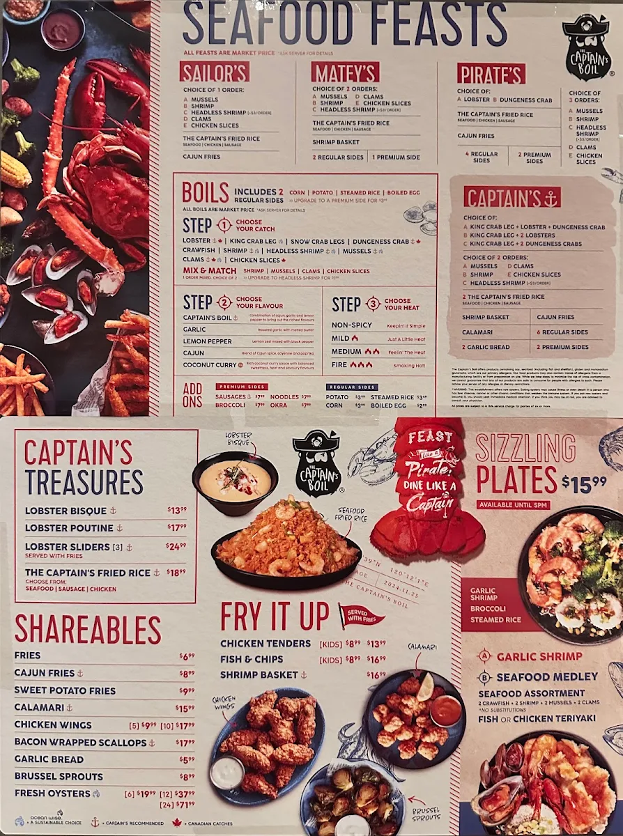 Menu, The Captain's Boil