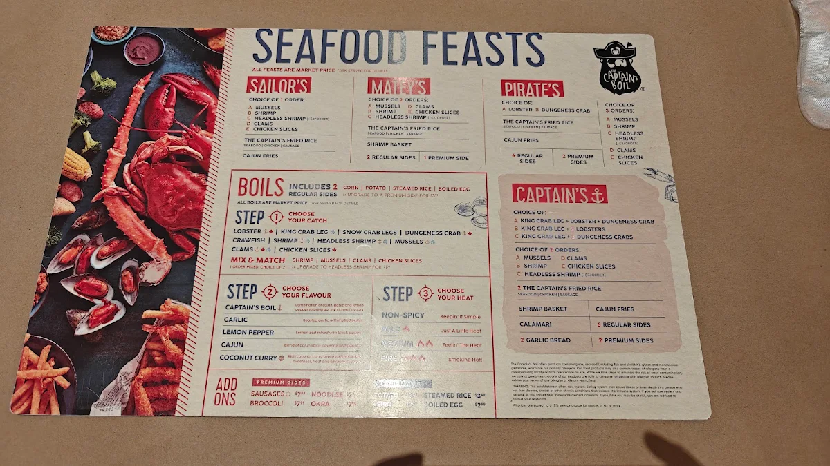 Menu, The Captain's Boil