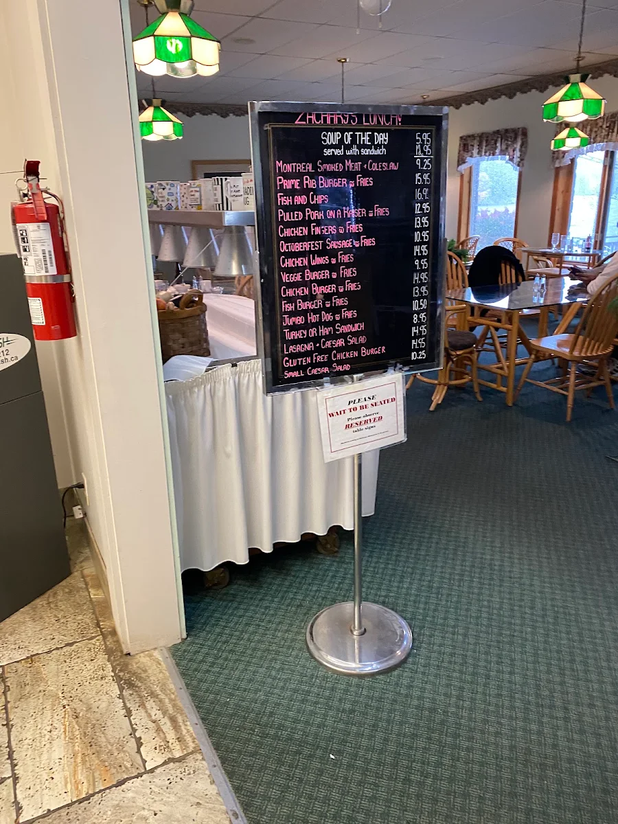 Menu, Zachary's Restaurant
