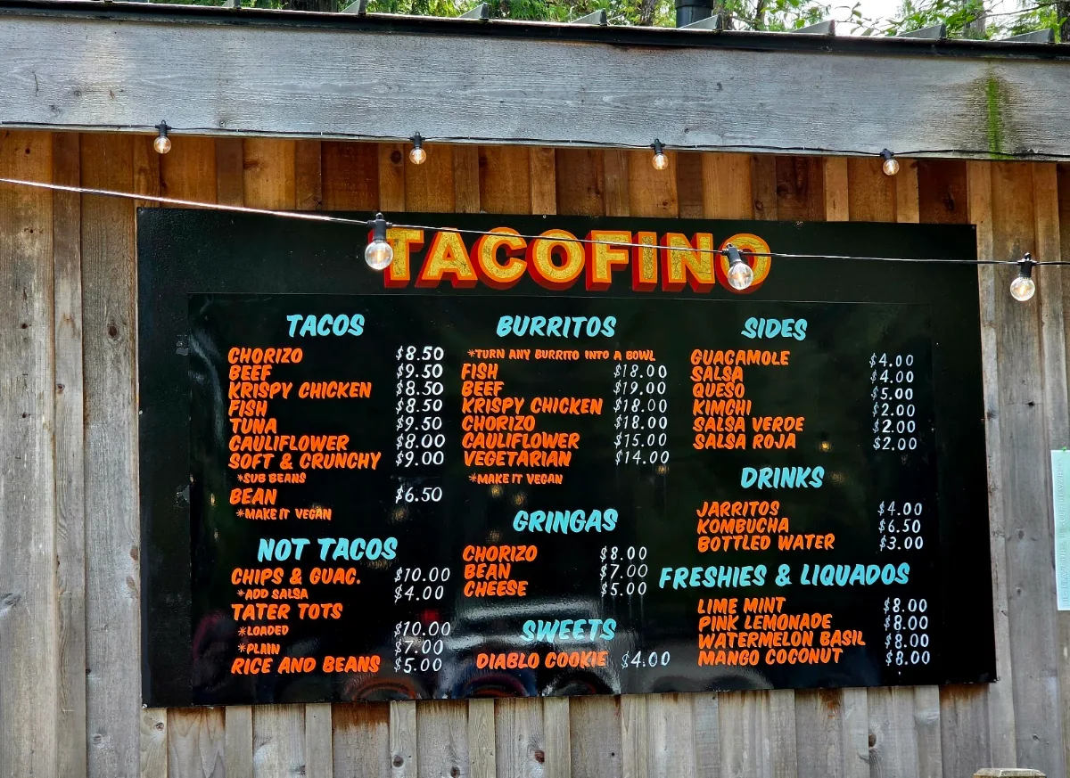 Menu, Tacofino Tofino (Original Truck)