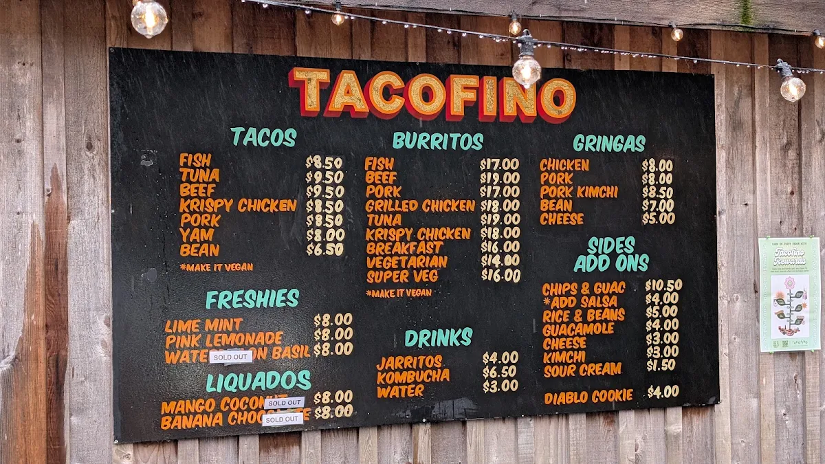 Menu, Tacofino Tofino (Original Truck)